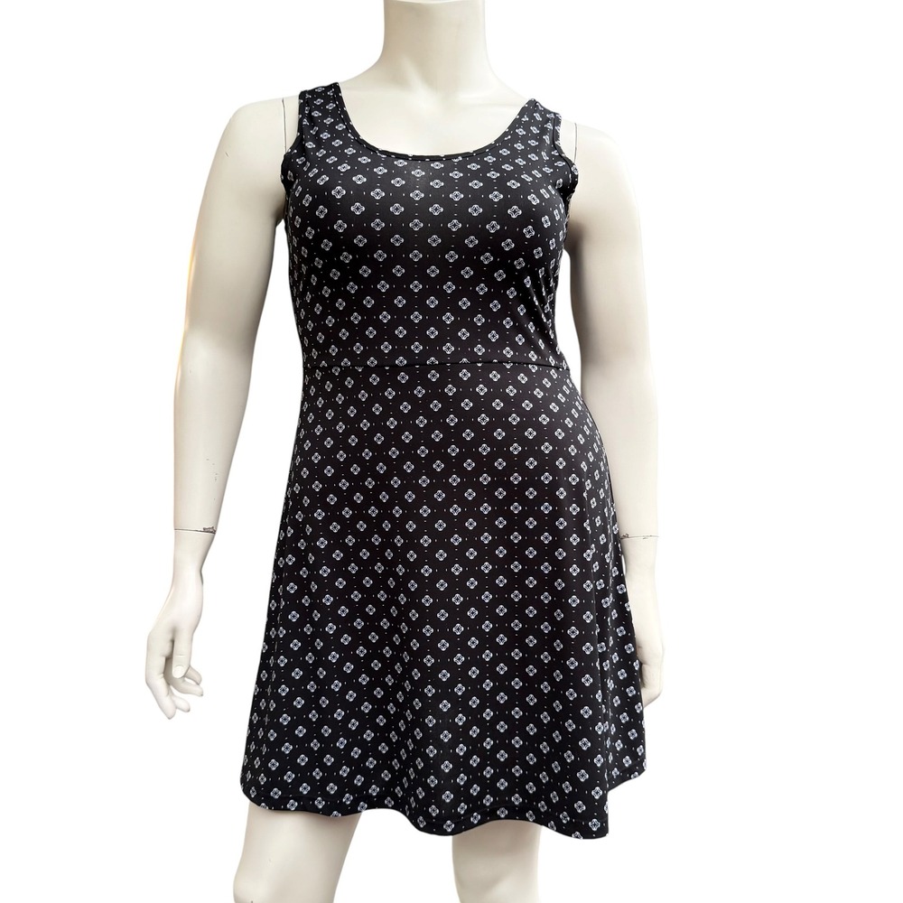 Fashion Essentials Black Skater Dress Geometric Sleeveless Fit Flare Summer L